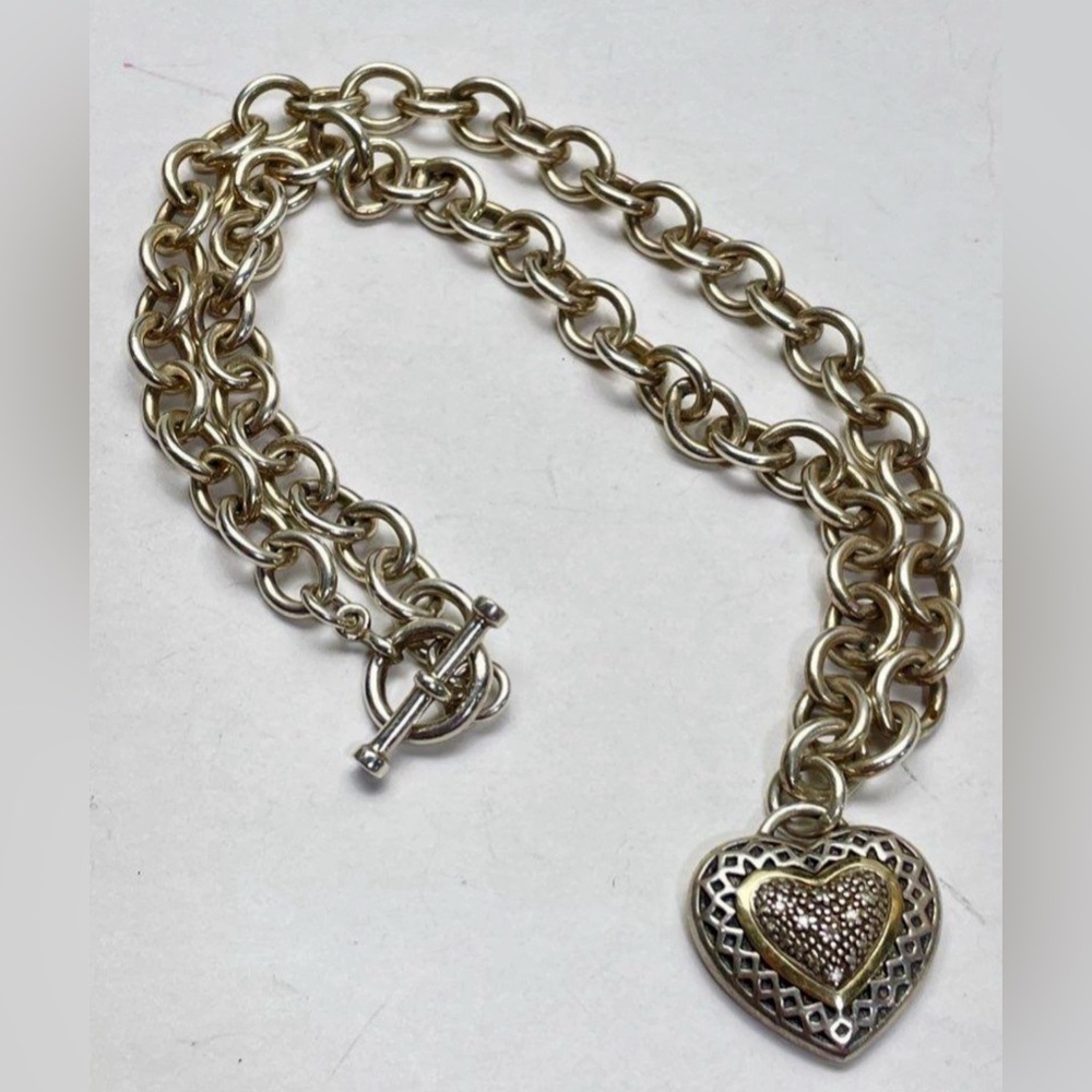 T&C 14K & Sterling Silver Heart Pendant w/Heavy Chain Lot#195 - Picture 2 of 7